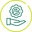 Icon of hand holding gear for quality assurance