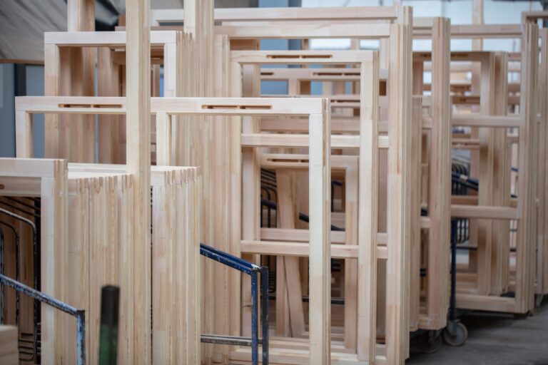 Stack of timber door frames
