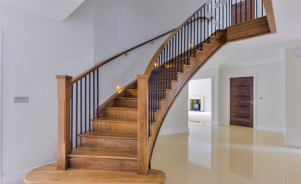 Wooden staircase with handrail