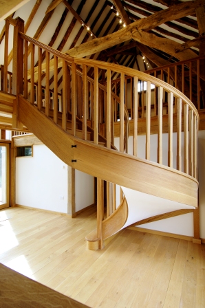 Wooden staircase in home interior