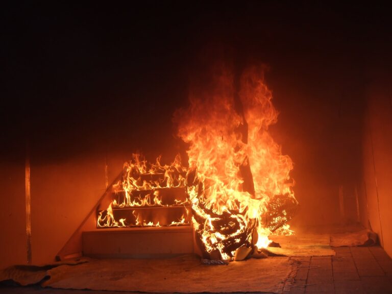 House fire with flames and smoke