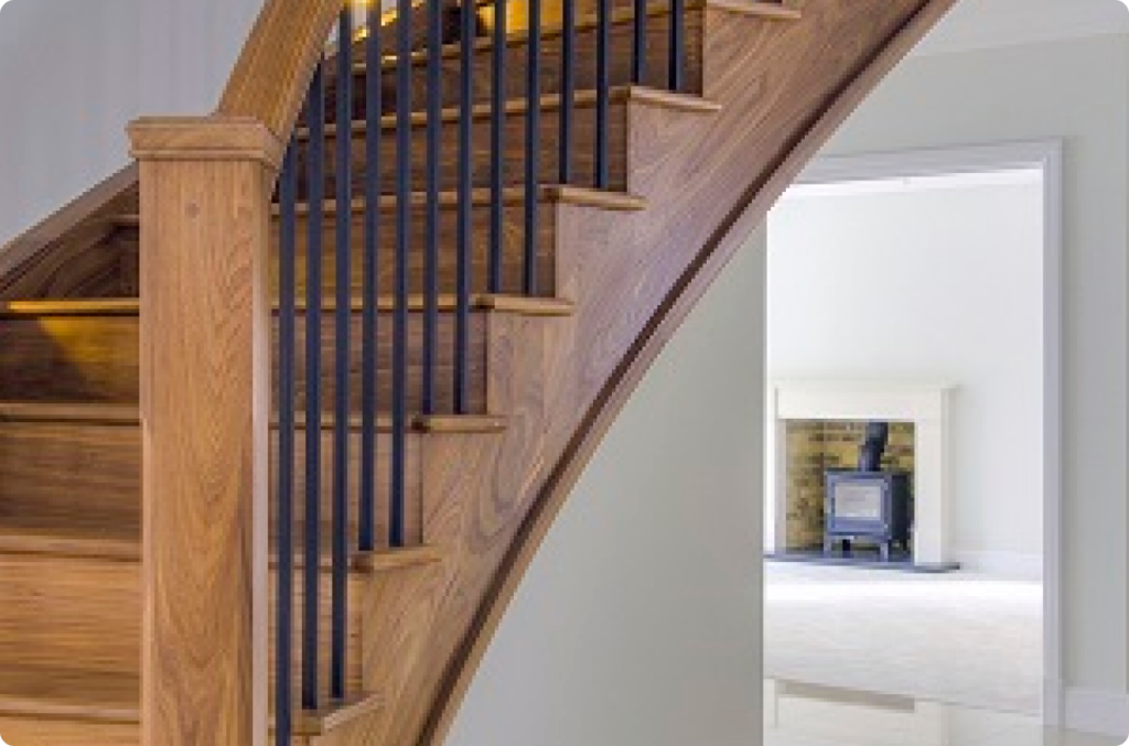 The side of a wooden staircase