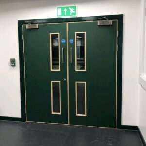 Dark green fire doors