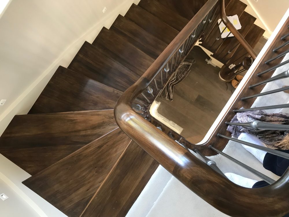 combination of softwood and tulipwood with metal spindles