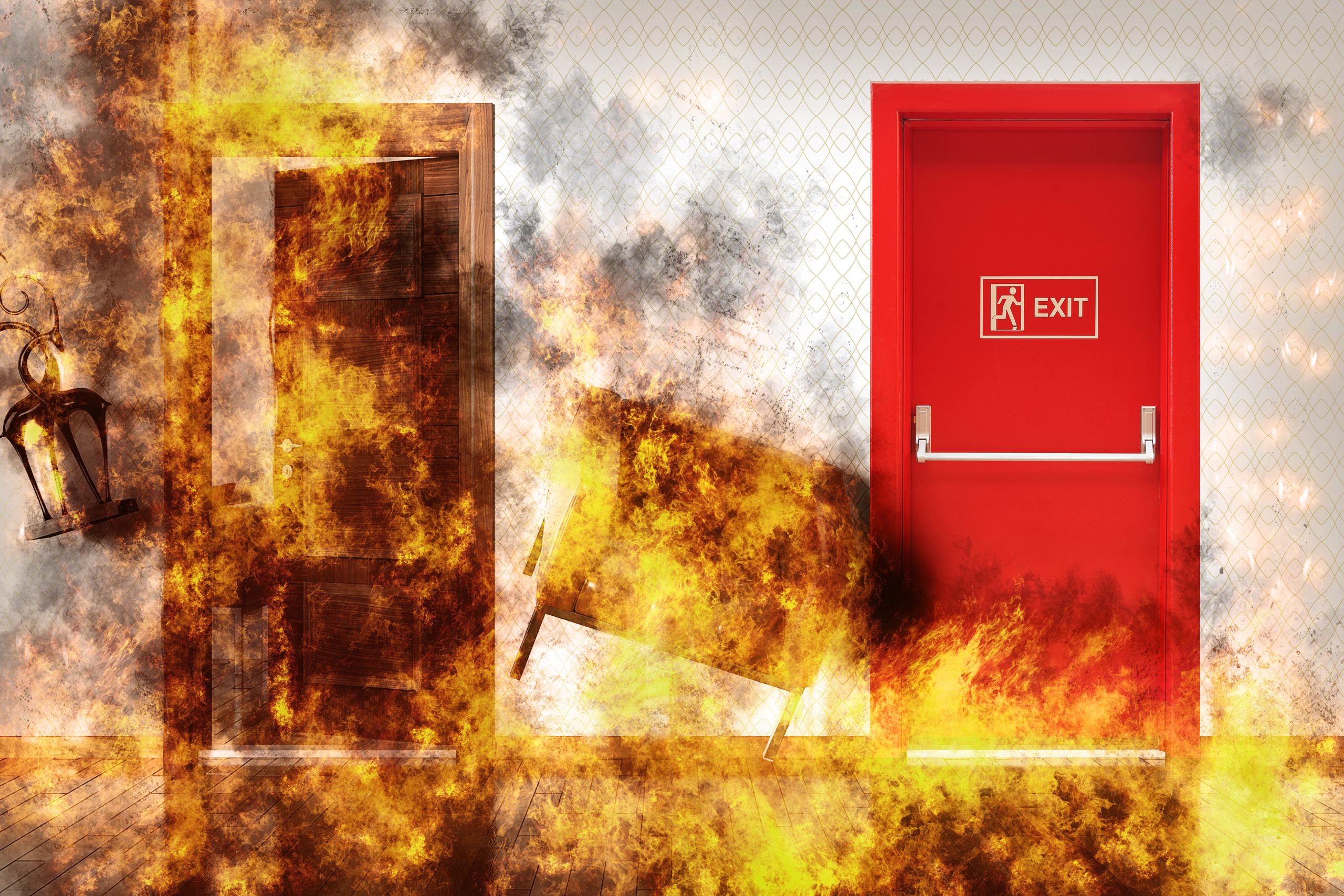 Fire in the room and Fire  Exit Door